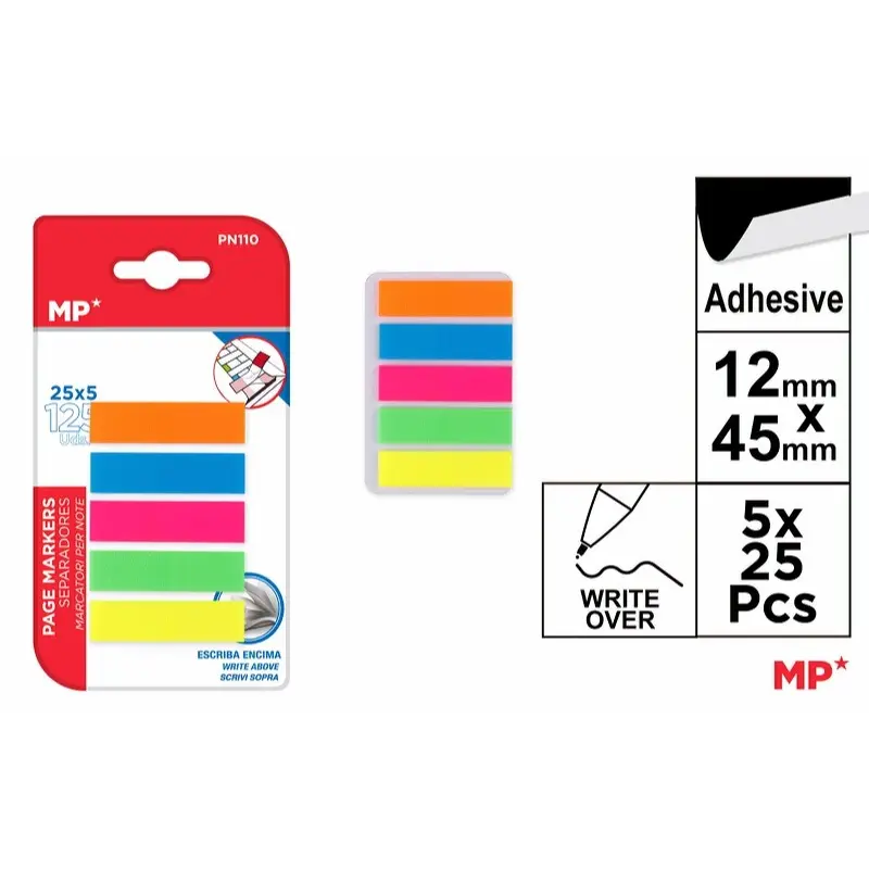 MP SEGNAPAGINE ADESIVI 44X12MM 25X5 COLORI FLUO
