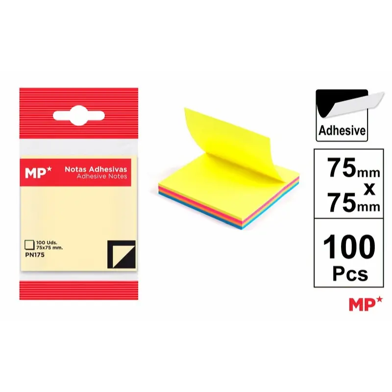 MP Note Adesive 75x75mm 75g, 100F Colori Assortiti Fluo