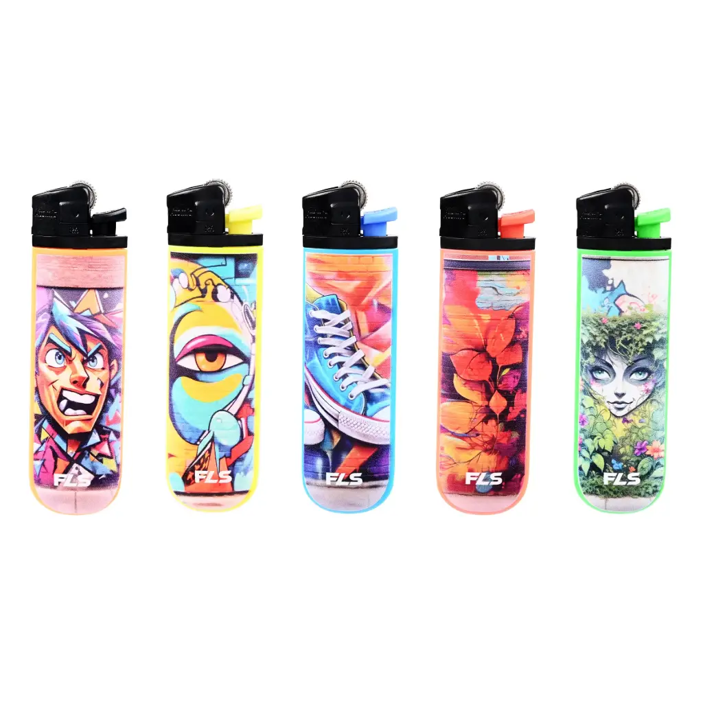 FLS by ATOMIC accendini pietrina fiamma morbida usa e getta flower wheel design graffiti misti