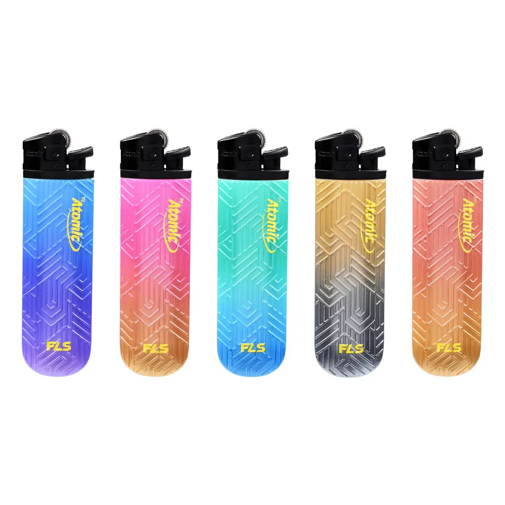 FLS by Atomic Flint Lighter Flower wheel Softflame Disposable 2-Tone Metallic